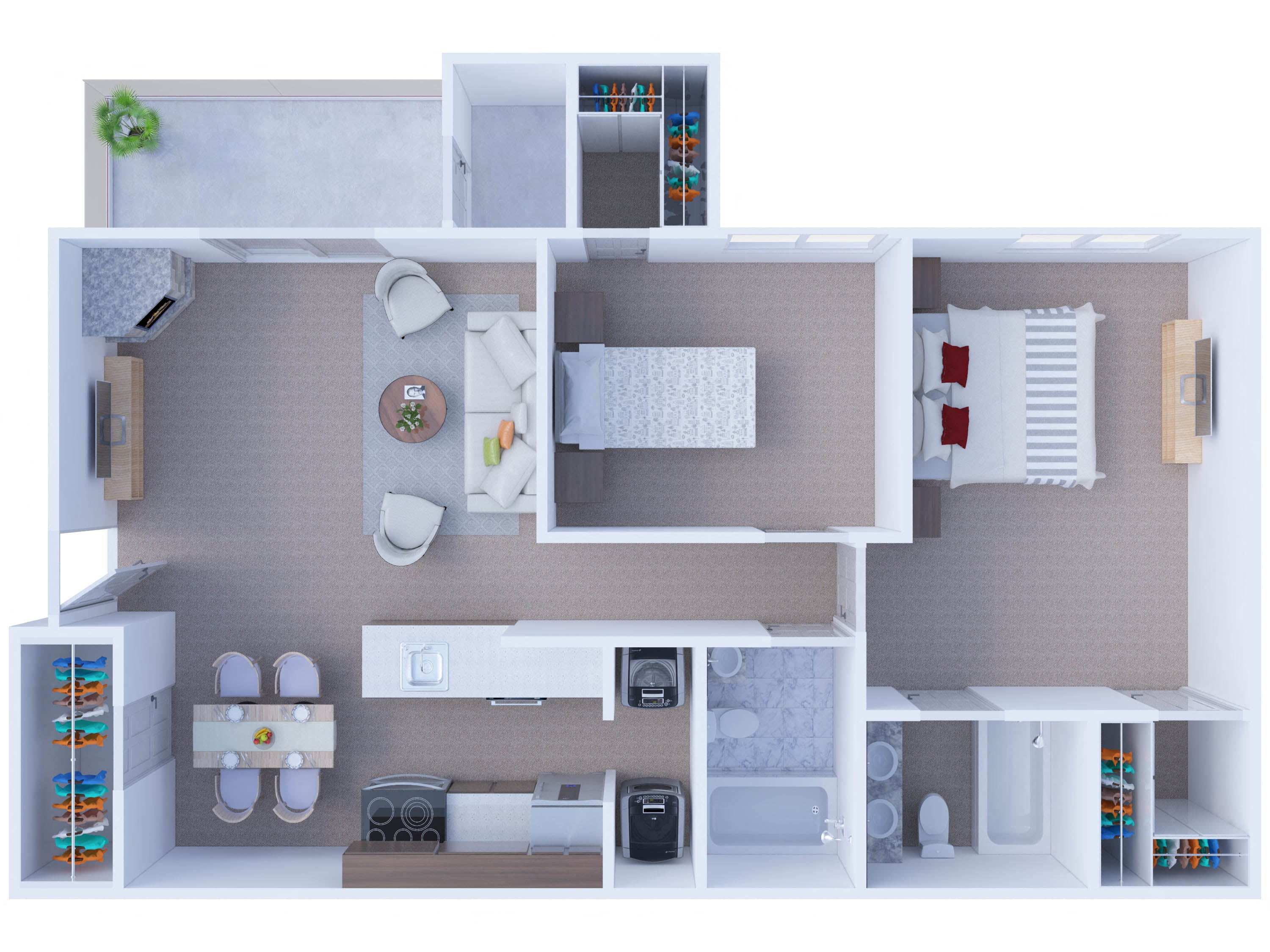 Floor plan for 2 beds, 2 baths, 983 sqft